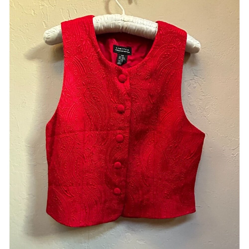 Limited London Womens Medium Wool Blend Red Jacquard Paisley Vest Lined Italy